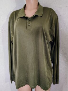 L.L. Bean Traditional Fit Long Sleeve Polo Shirt - Olive Green - Large
